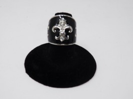 Silver &amp; Cubic Zirconia on Black Epoxy Fleur de Lis Ring - Size 6 - New - £9.10 GBP