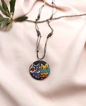 Painted Pendant Necklace Cat. Colorful Animal Bohemian stripe necklace - £53.51 GBP