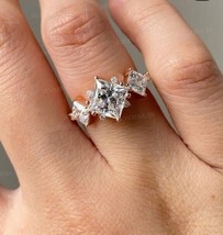 Engagement Women&#39;s Three-Stone Ring 925 Silver 2Ct Princess Simulated Diamond - £99.21 GBP