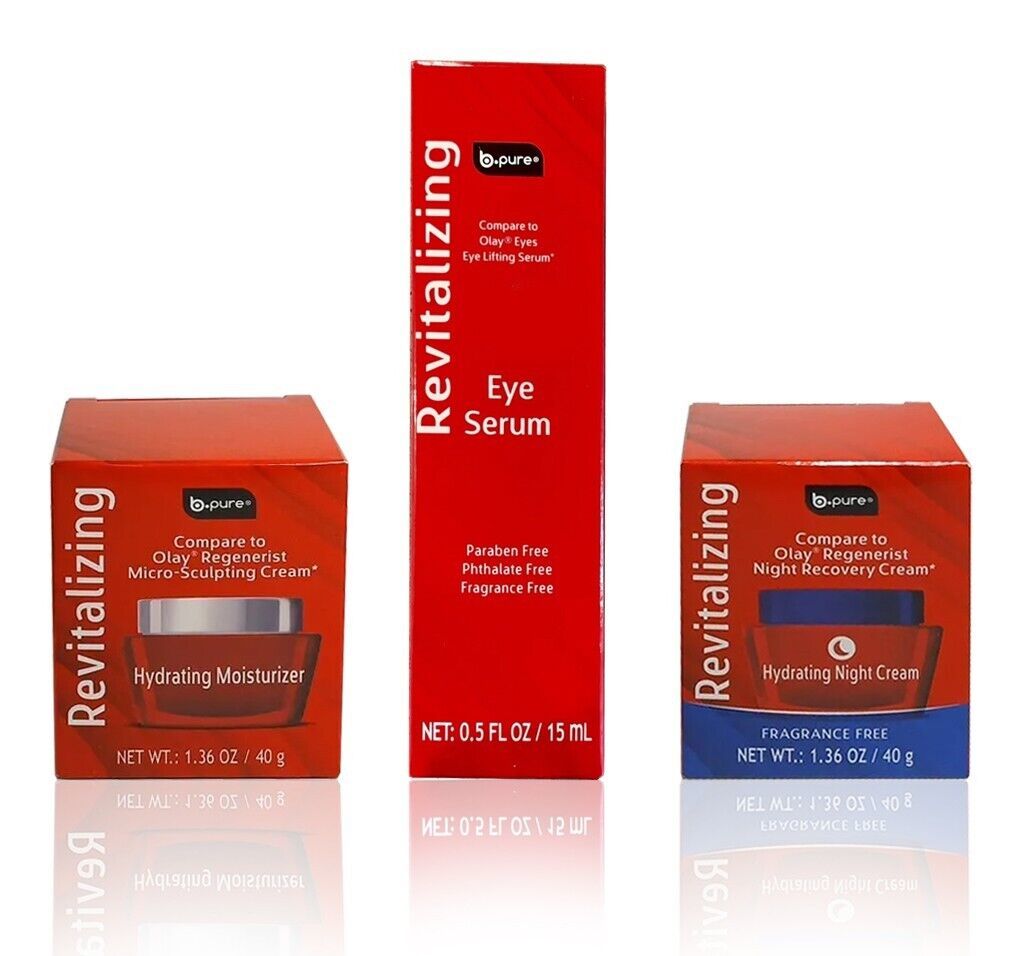 SET of 3,  b-pure Revitalizing Hydrating Moisturizer, Night Cream, Eye Serum