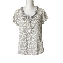 Old Navy Womens Size L Casual Short Sleeves Floral Top Gray White Cotton - £9.67 GBP