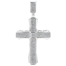 14K White Gold Plated Silver 0.40 ct Real Moissanite Cross Pendant Mens Charm - £143.61 GBP