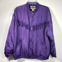 VIntage Outbrook Jacket Womens Large Purple Zip &amp; Snap Front Silk Fringe - £23.90 GBP