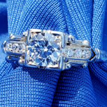 Earth mined Diamond Deco Engagement Ring Vintage 0.75 carat Statement Solitaire - $5,063.13 CAD