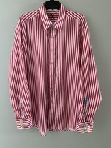 Robert Graham X Shirt 2XL Pink White Striped Flip Cuff Contrast Trim Roc... - $33.54