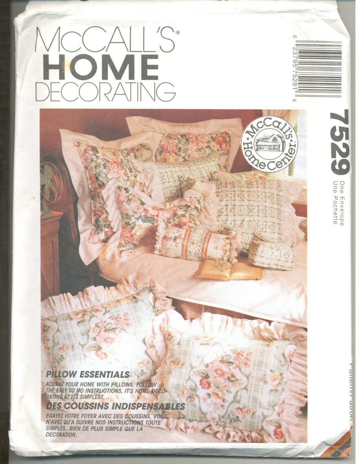 McCall's Home Decorating Pattern 7529 Pillow Sham Neckroll Cushion Covers - $12.86