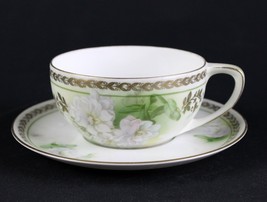 RS Germany Large White Roses &amp; Gold Cup and Saucer Set, Vintage c.1920s ... - £42.95 GBP