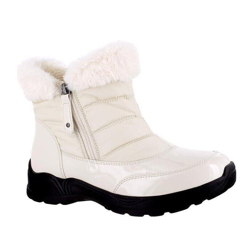 Easy Street Womens 7.5 M Winter White Patent Faux Fur Ankle Booties DEFE... - $29.39