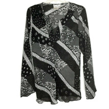 Fred David Womens Size Large Pullover Blouse Long Sleeve Black White - $12.97