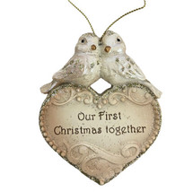 Kurt Adler Our First Christmas Birds Heart Ornament Beige White 3.25 in - £8.65 GBP