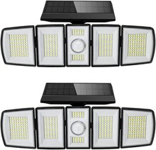 Solar Lights Outdoor 2 Pack,300 LED 7500K 8w, 5 Heads 360°Adjustable Wireless - £26.46 GBP