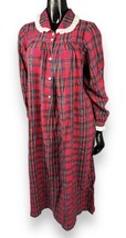 New Appleseeds Long Sleeve Red Holiday Plaid Flannel Cotton Nightgown Sz M - £22.97 GBP