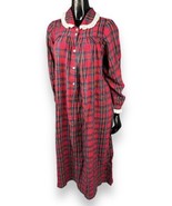 New Appleseeds Long Sleeve Red Holiday Plaid Flannel Cotton Nightgown Sz M - £23.08 GBP