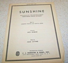 Vintage Sheet Music - SUNSHINE - Gentlemen Prefer Blondes - 1949 - Advance Copy - £5.52 GBP