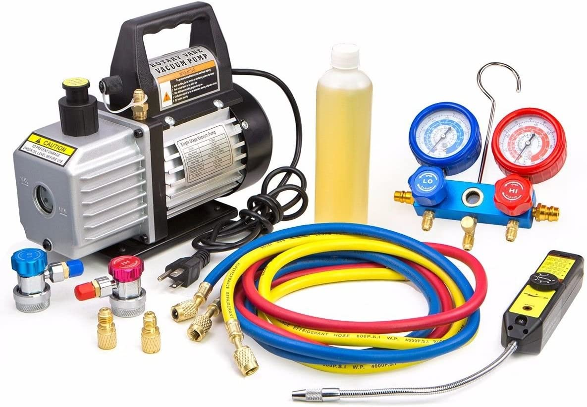 4CFM Air Vacuum Pump HVAC A/C Refrigeration Kit AC Manifold Gauge Case S... - $232.05