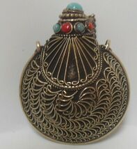 Antique Snuff Bottle W/Filigree Metalwork &amp; Semi-Precious Stones - $87.12
