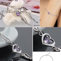[Jewelry] Angel Wing Heart Purple White Crystal Bracelet for Best Friend Gift - £7.92 GBP
