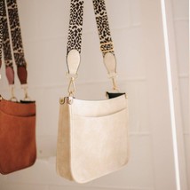 Creamy Beige Crossbody Bag with Leopard Canvas Strap - £29.77 GBP