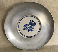 Vintage Pfaltzgraff Pewter Serving Tray Platter Ceramic Insert Round Yorktowne  - £31.92 GBP