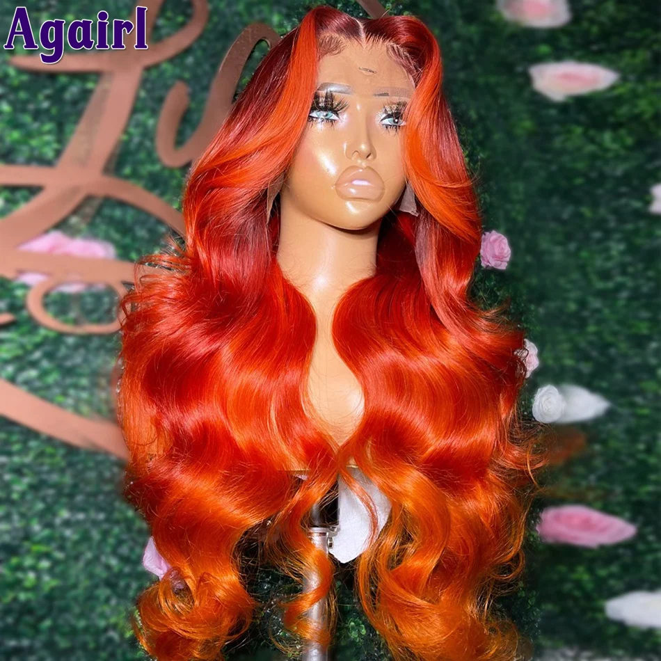 Red Orange Brown Human Hair Body Wave Wigs 13x6 HD Lace Frontal Wigs For Wom - £90.35 GBP+