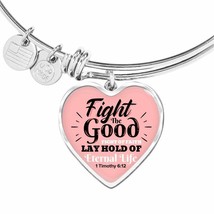 Fight The Good Fight Stainless Steel or 18k Gold Heart Bangle Bracelet - £37.92 GBP+