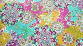 Fabric Henry Glass Butterfly Abstract Designs on Mustard Aqua Grape Bkgr... - $1.95