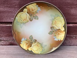Antique 6&quot; Yellow Rose Plate Sevres Signed Hand Painted Riviera Bavaria #2 - £15.73 GBP