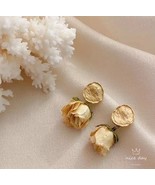 Handmade Dried Yellow Rose Flower Earrings, Boho Natural Floral Drop Ear... - $19.34