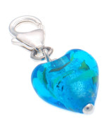 Sterling 925 Silver Welded Bliss Charm Murano Blue Venetian Glass Heart ... - £10.34 GBP