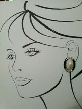 Vintage Fashion Clip Earrings Oval Faux Mabe Pearl In Blk Enamel Pave Golden Fra - £25.20 GBP