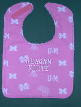 UNIVERSITY OF MICHIGAN BABY BIB PINK GIRL +PERSONALIZED with Baby&#39;s Name... - $14.99