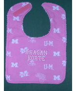 UNIVERSITY OF MICHIGAN BABY BIB PINK GIRL +PERSONALIZED with Baby&#39;s Name... - £11.95 GBP