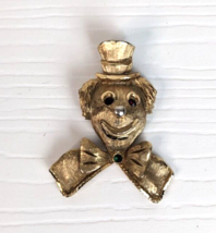 Vintage Circus bear Clown head w/bow Brooch Pin gold tone Rhinestones - £11.64 GBP