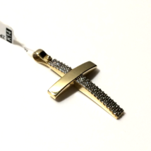 Unisex Greek Handmade Lustrous Cross Pendant 14k Bicolor Gold Cubic Zirconia - £284.17 GBP