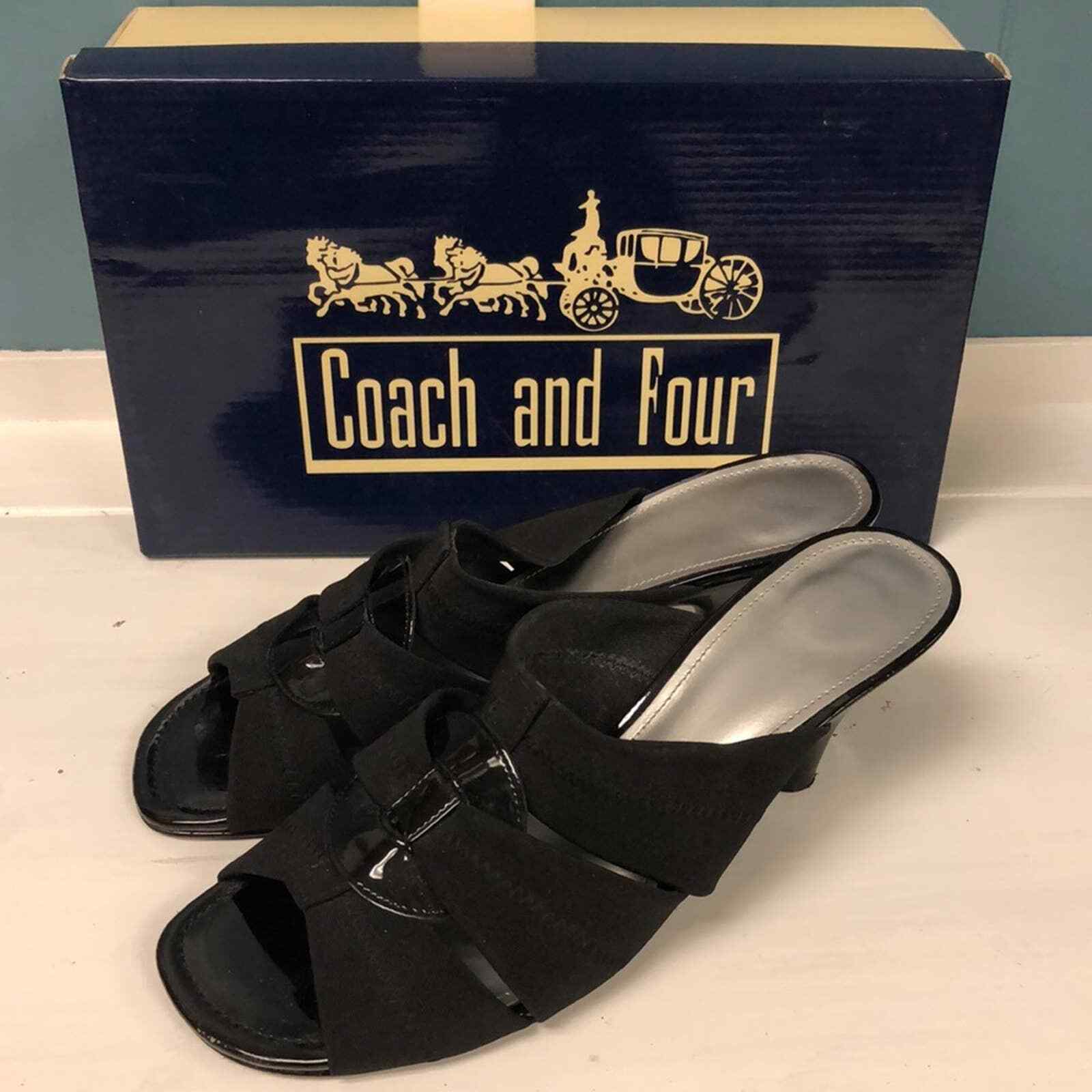 Primary image for Coach and Four Sushem black patent kitten heel elastic strappy sandals size 8.5