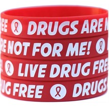 100 Child Red Ribbon Wristbands - Drugs Are Not For Me / Live Drug Free - £38.07 GBP