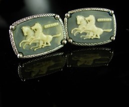 Vintage Horse Cameo cufflinks mesh wrap large mustang Swank wedding anniversary  - £75.93 GBP