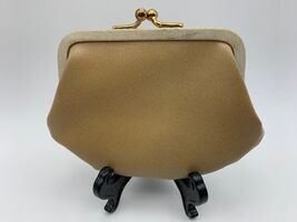 Vintage Beige Coin Purse Faux Leather with Clasp Cloth Liner - $9.90