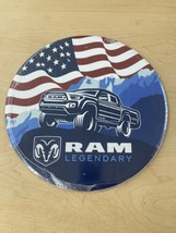 12”round Ram Legendary Tin Sign With Ram Truck And Emblem And Flag - $18.06