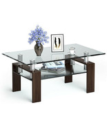 Rectangle Glass Coffee Table with Metal Legs for Living Room-Brown - Col... - €155,81 EUR