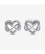 Sparkling Infinity Heart Stud Earrings，Fits Pandora charms - $28.70 CAD
