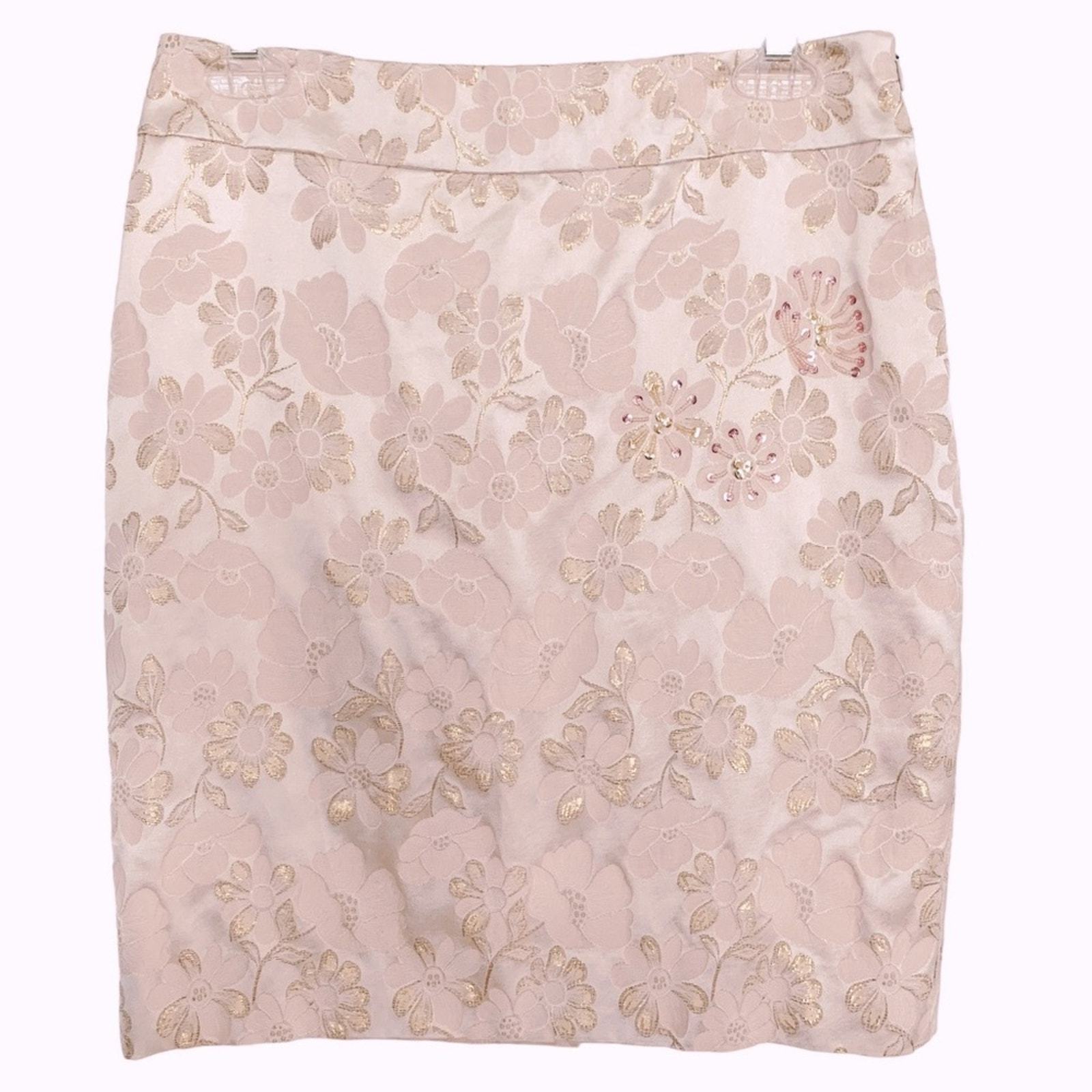 Banana Republic Pink Gold Metallic Floral Pencil Skirt Size 4 - $39.27