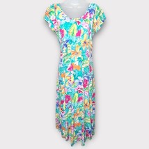 JAMS WORLD Vintage bright floral rayon scoop neck midi dress size small - £57.99 GBP