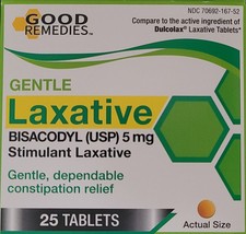 Gentle Laxative Bisacodyl 5 mg Generic Dulcolax 25 Tablets/Pk - $3.46