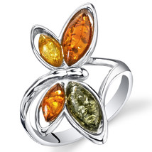 Sterling Silver Amber Butterfly Ring - £68.30 GBP+