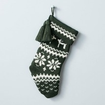 Reindeer and Snowflake Holiday Stocking Collection 20&quot; Cream Green Heart... - £21.32 GBP