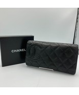 CHANEL Long Wallet Black Lambskin Leather Zip Around Clutch Purse MWa0660 - $312.99