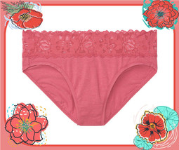 XL Dk Coral Pink Stretch Cotton Victorias Secret HighLeg LACE Waist Brief Pantie - £8.65 GBP