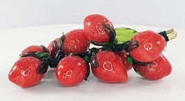 Vintage Miniature Blown Art Glass Strawberry Bunch Vine Faux Fruit - £30.69 GBP