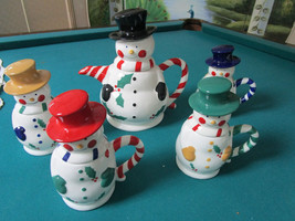 Temp-tations by Tara Snowman Teapot &amp; 4 Covered Mugs Set Mint in PARTIAL  Box  - £73.65 GBP